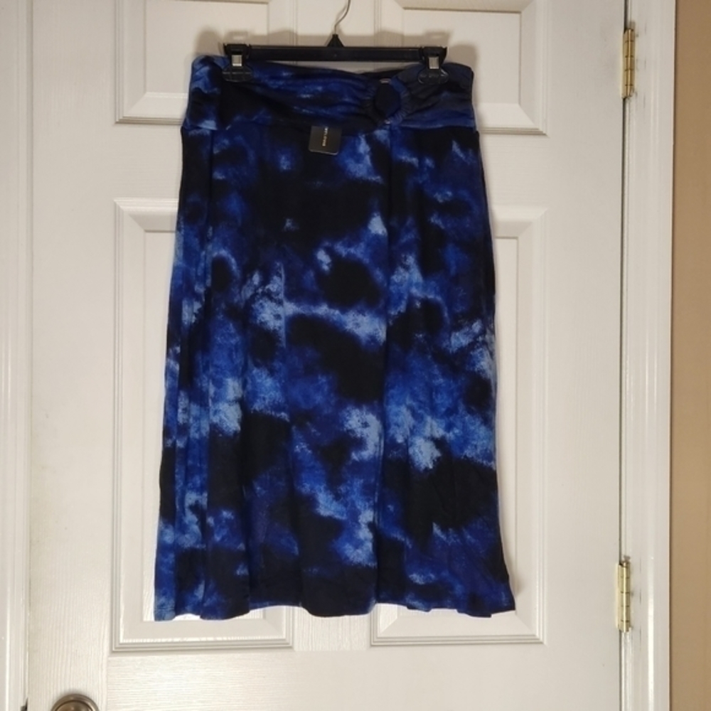 NWT Robert Louis Pull-on Lined Blue Black Skirt, tie dye - Picture 2 of 5